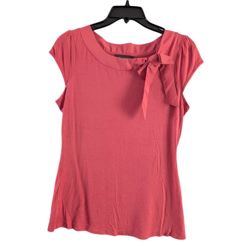 The Limited Tee Womens S Rose Cap Sleeve Scoop Neck Bow Collar Top